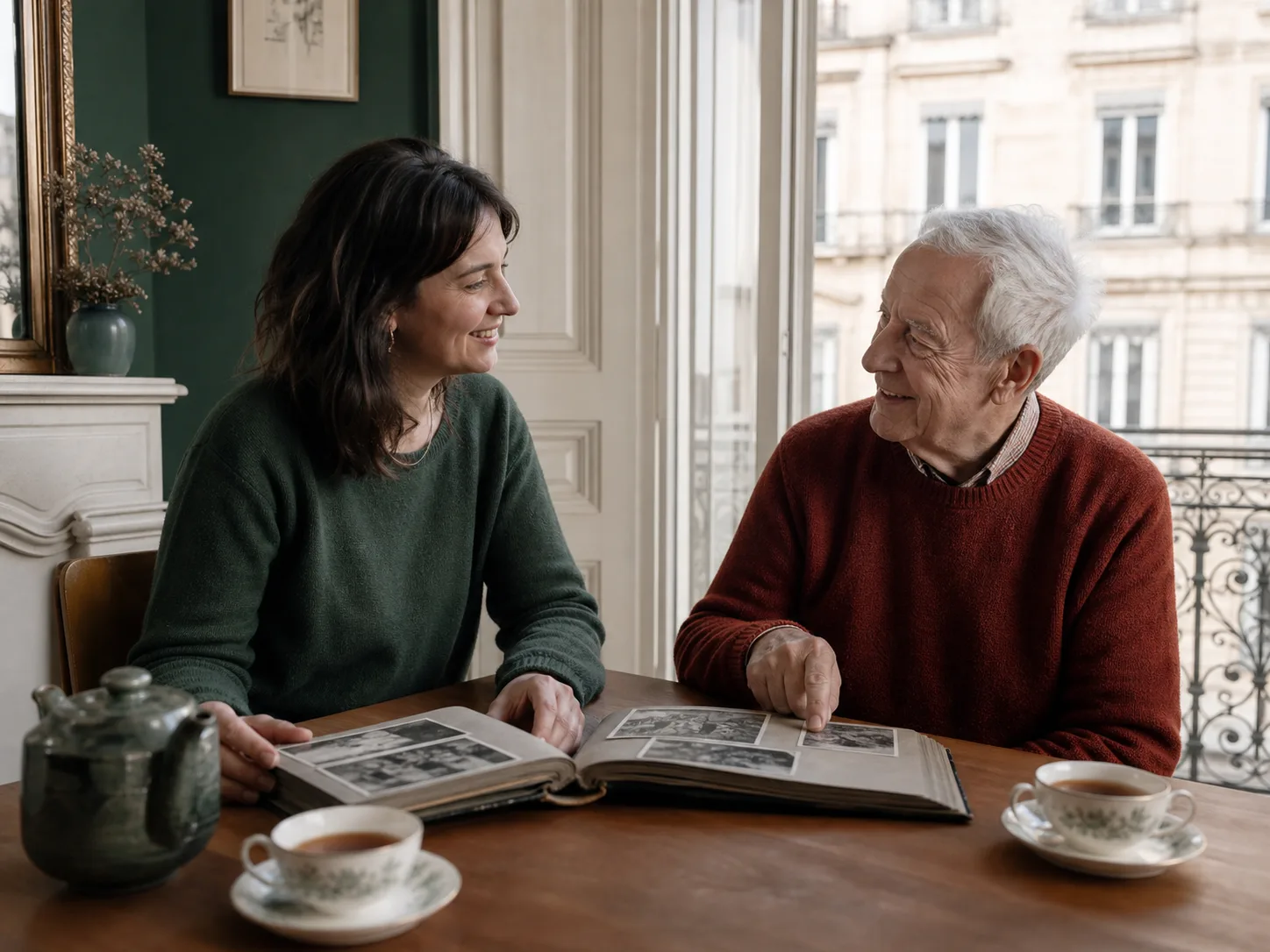 Une accompagnante partage un moment de conversation avec une personne âgée